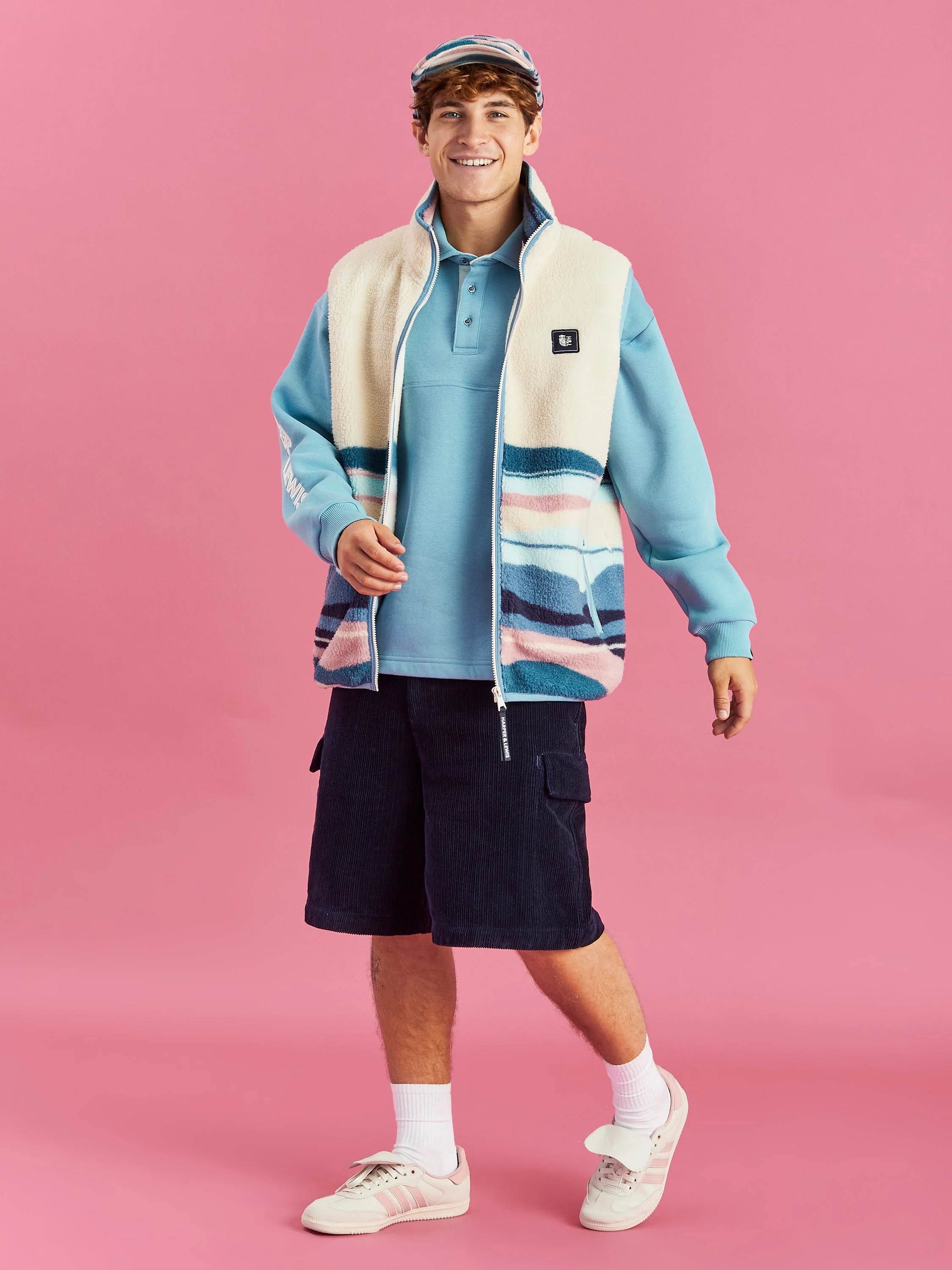 Emery Retro Pattern Sherpa Fleece Gilet - Harper & Lewis