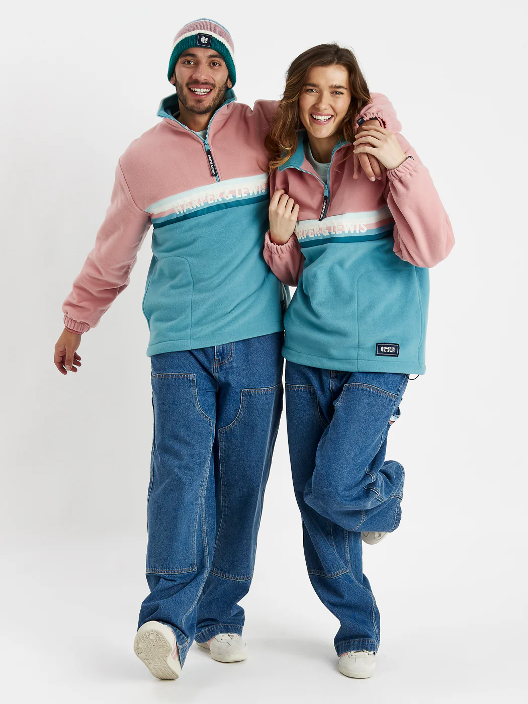 One Eighty 1/4 Zip Fleece Dusty Pink & Steel Blue - Harper & Lewis