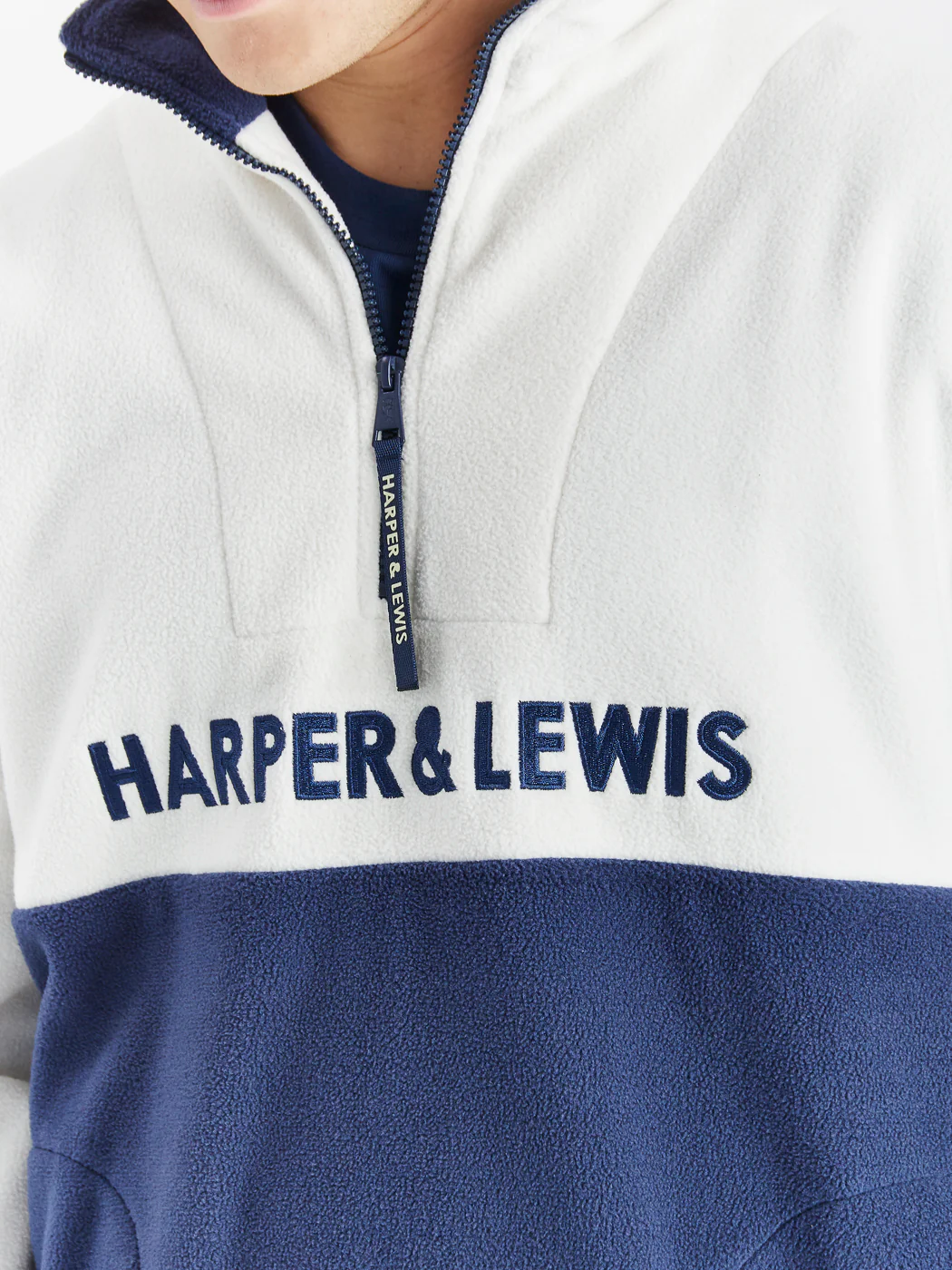 Berkley 1/4 Zip Fleece Cream & Navy - Harper & Lewis