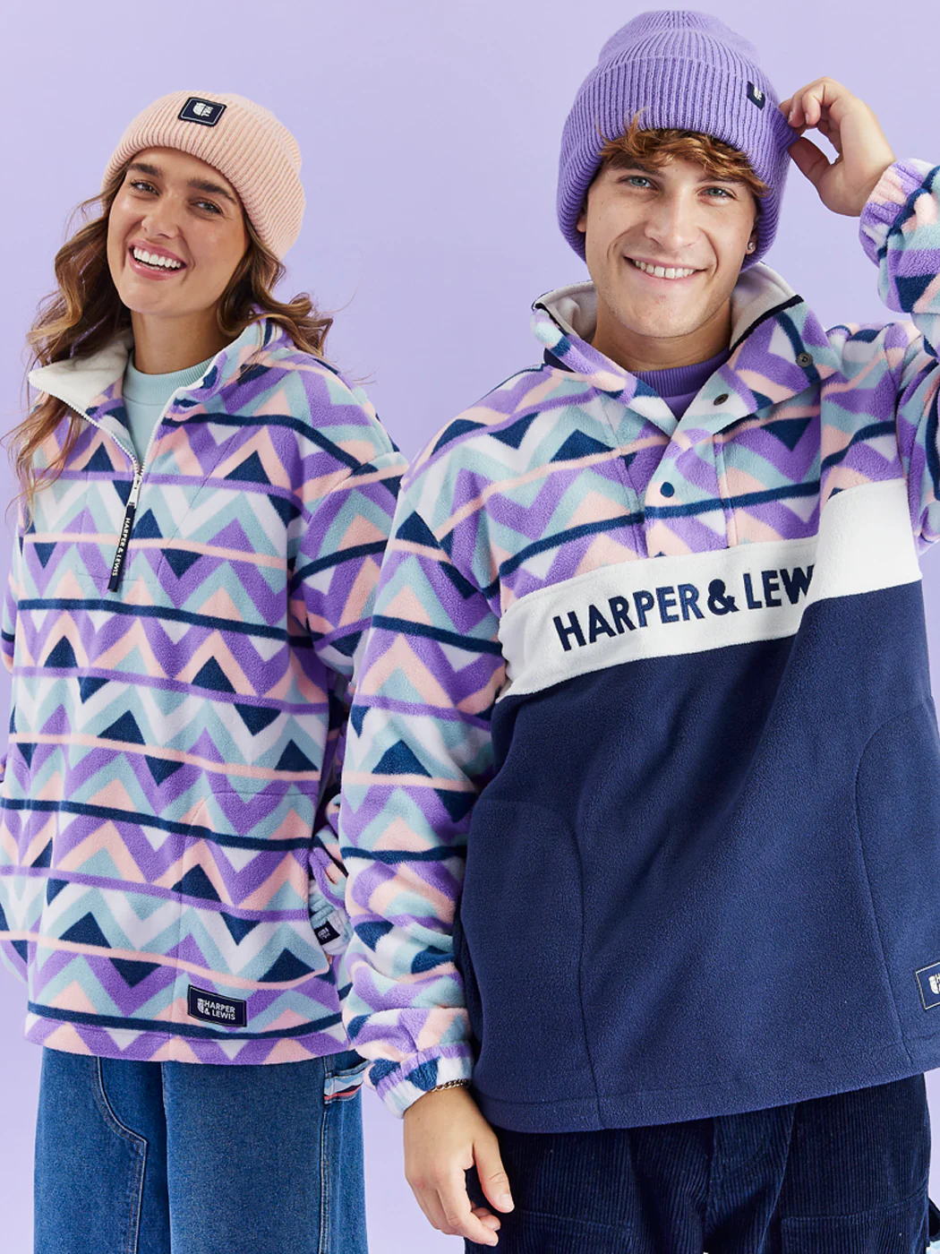 Polar Retro Pattern Popper Neck Fleece Aztec & Navy - Harper & Lewis