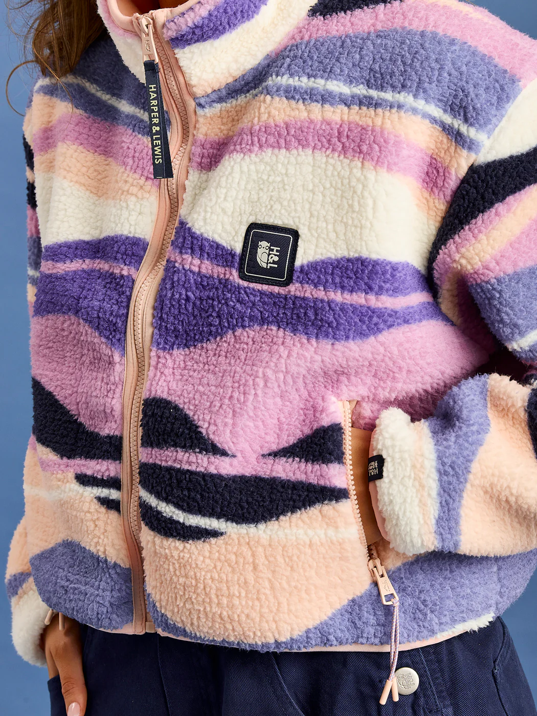 Lana Retro Pattern Cropped Sherpa Fleece Jacket - Harper & Lewis