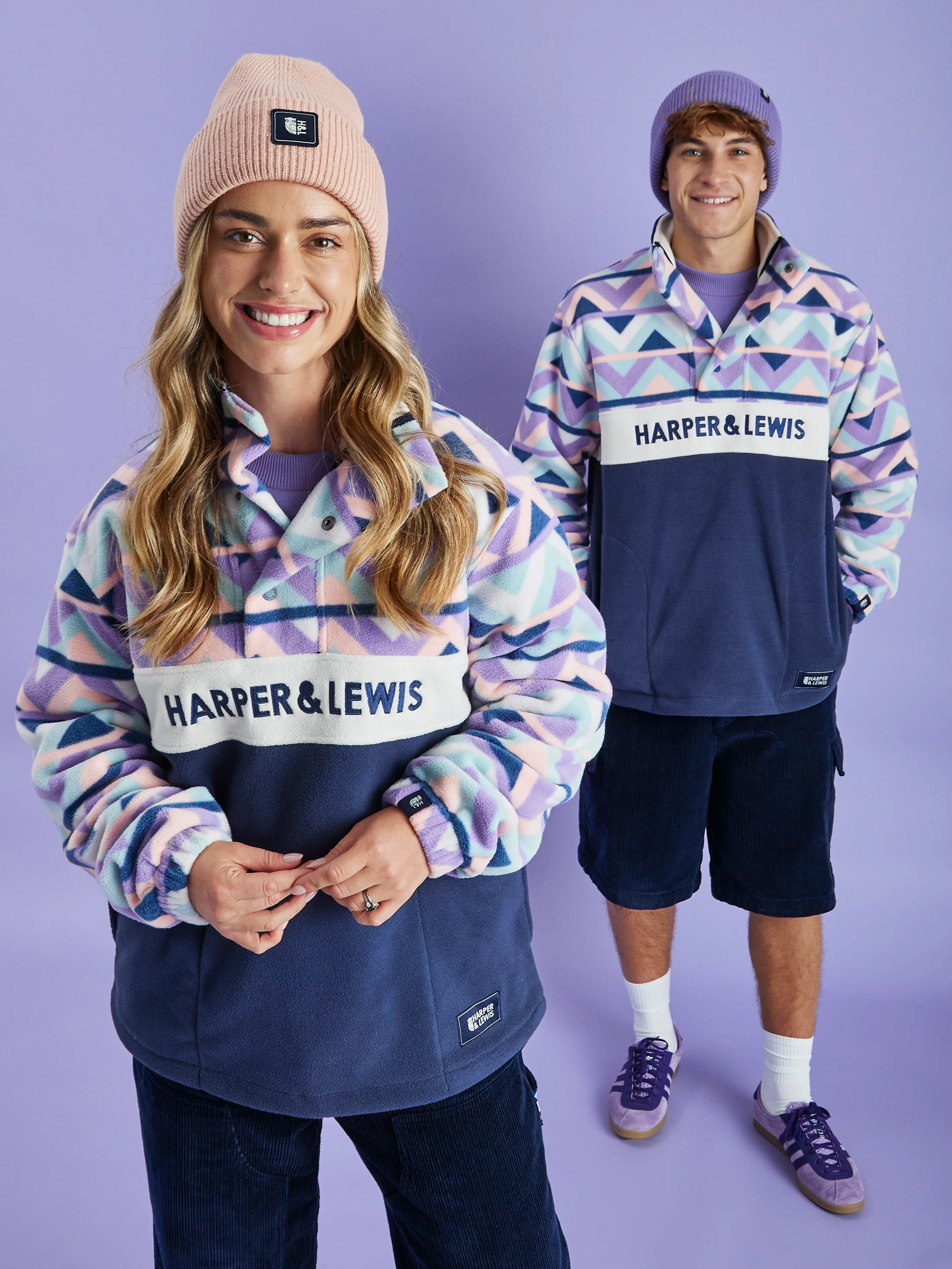 Polar Retro Pattern Popper Neck Fleece Aztec & Navy - Harper & Lewis