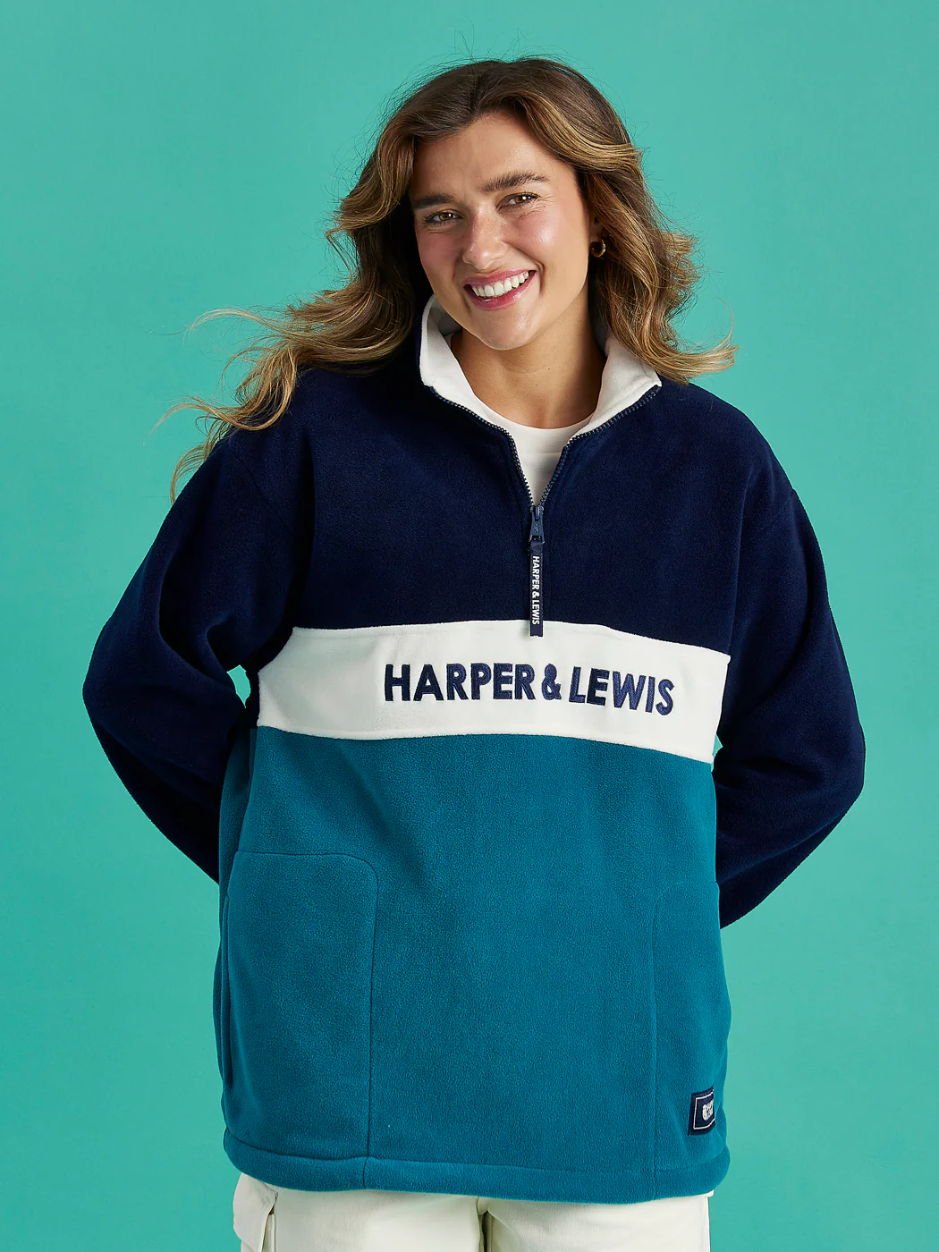 Mellow 1/4 Zip Fleece Navy & Teal Green - Harper & Lewis