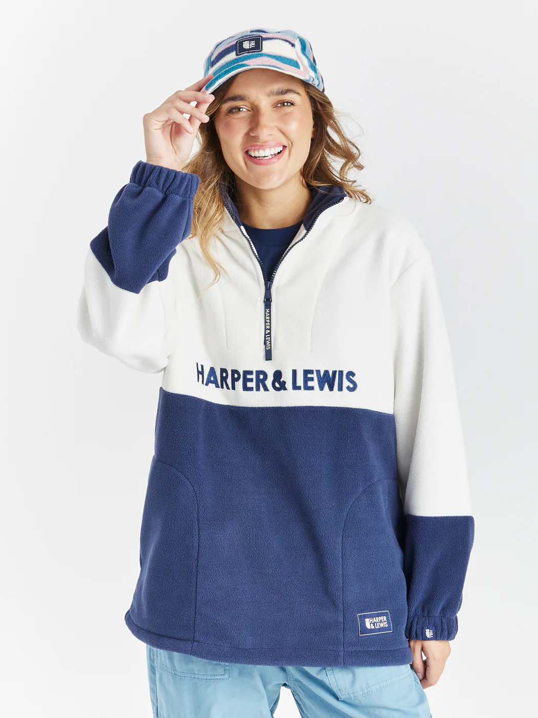 Berkley 1/4 Zip Fleece Cream & Navy - Harper & Lewis