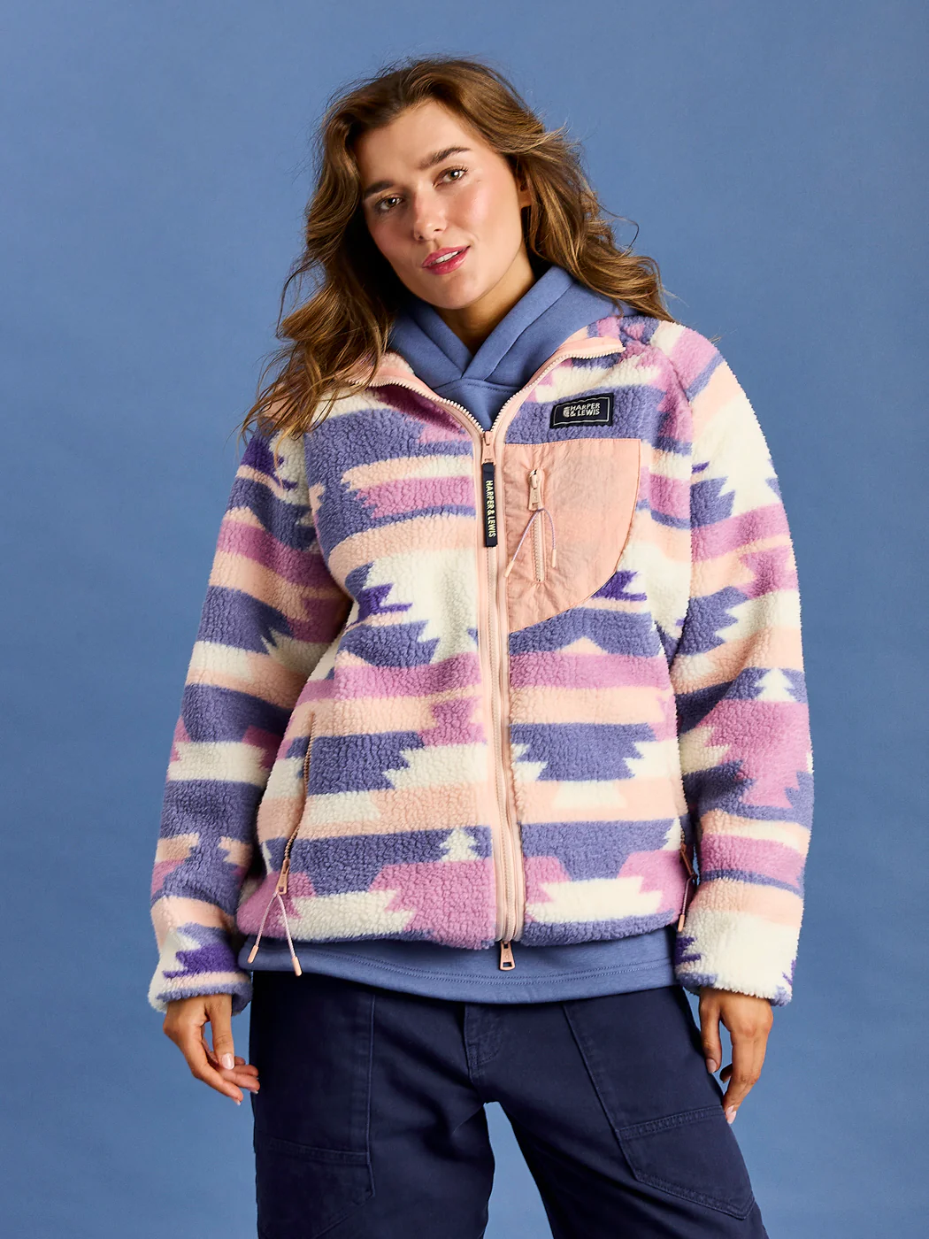 Finn Retro Pattern Full Zip Sherpa Fleece - Harper & Lewis