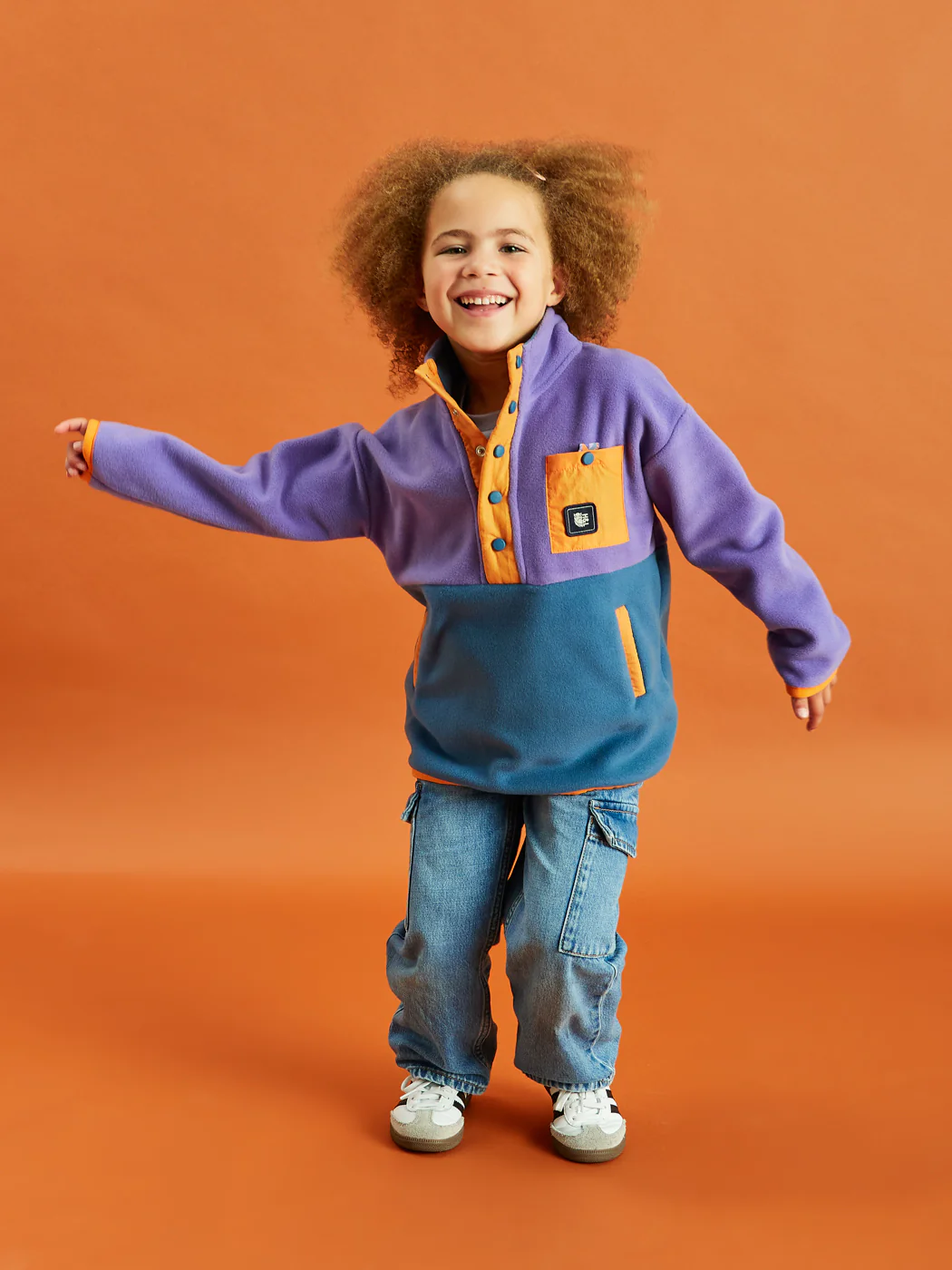 Kids Aries Popper Neck Fleece Petrol & Deep Purple - Harper & Lewis