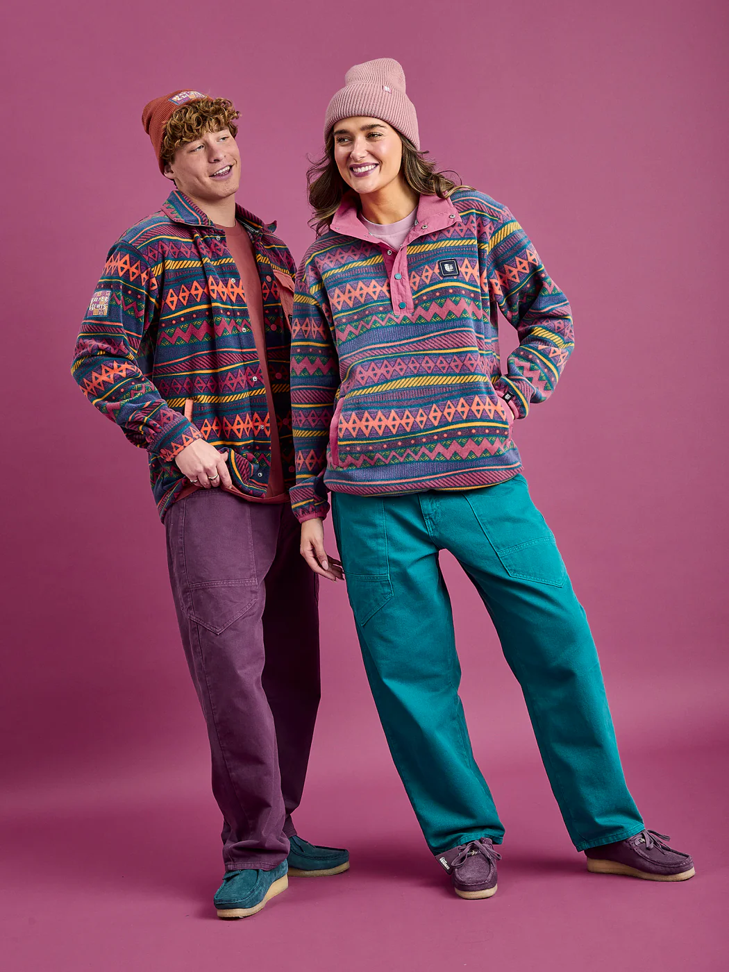 Tallow Retro Pattern Popper Neck Fleece - Harper & Lewis