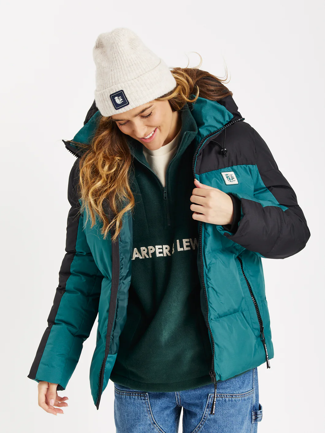 Soll Hooded Puffer Coat Black & Green - Harper & Lewis