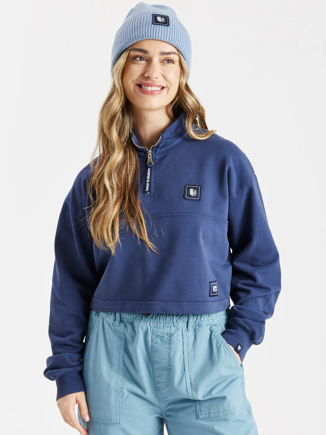 Lumi Cropped 1/4 Zip Sweater Navy - Harper & Lewis