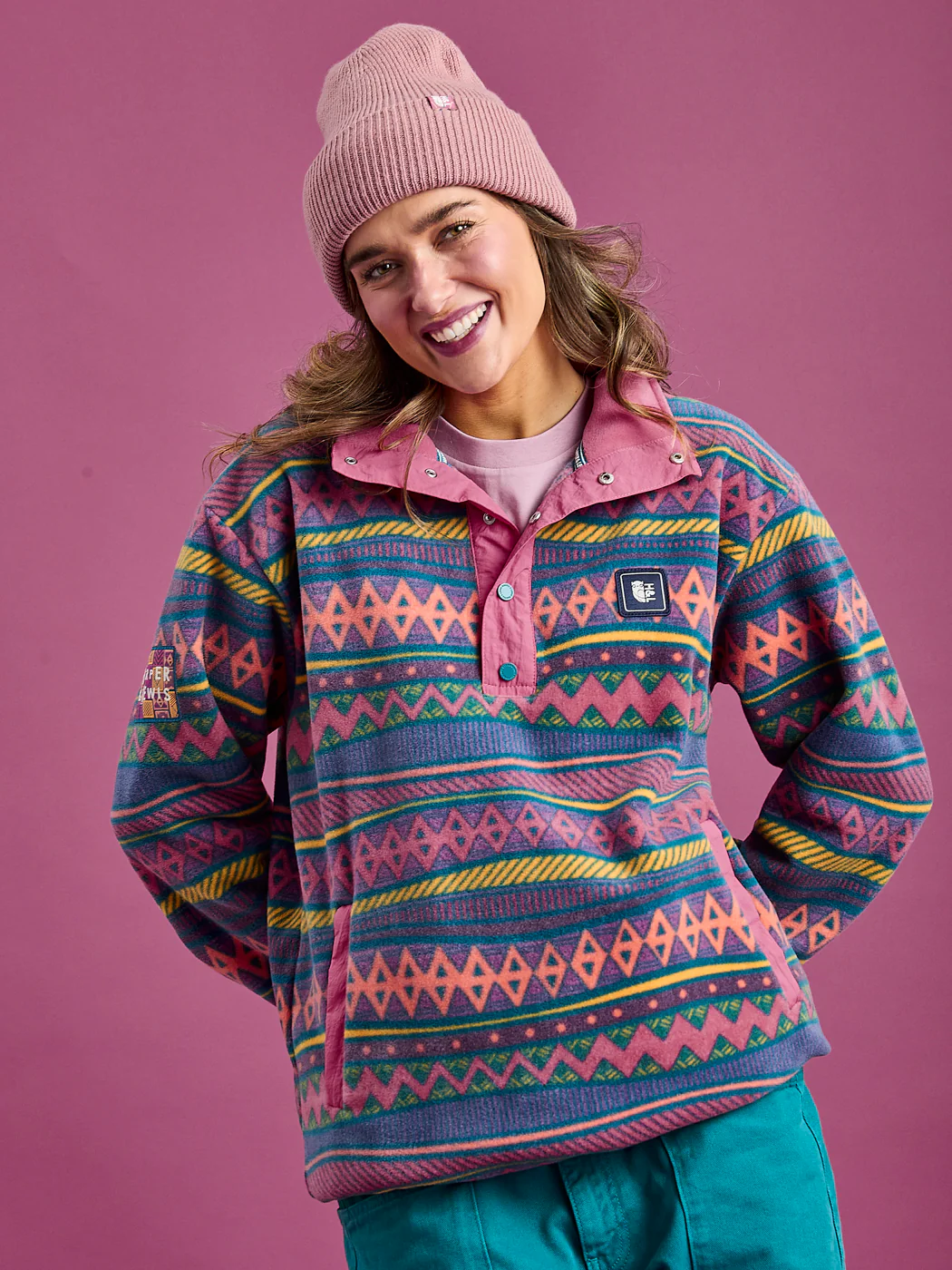 Tallow Retro Pattern Popper Neck Fleece - Harper & Lewis