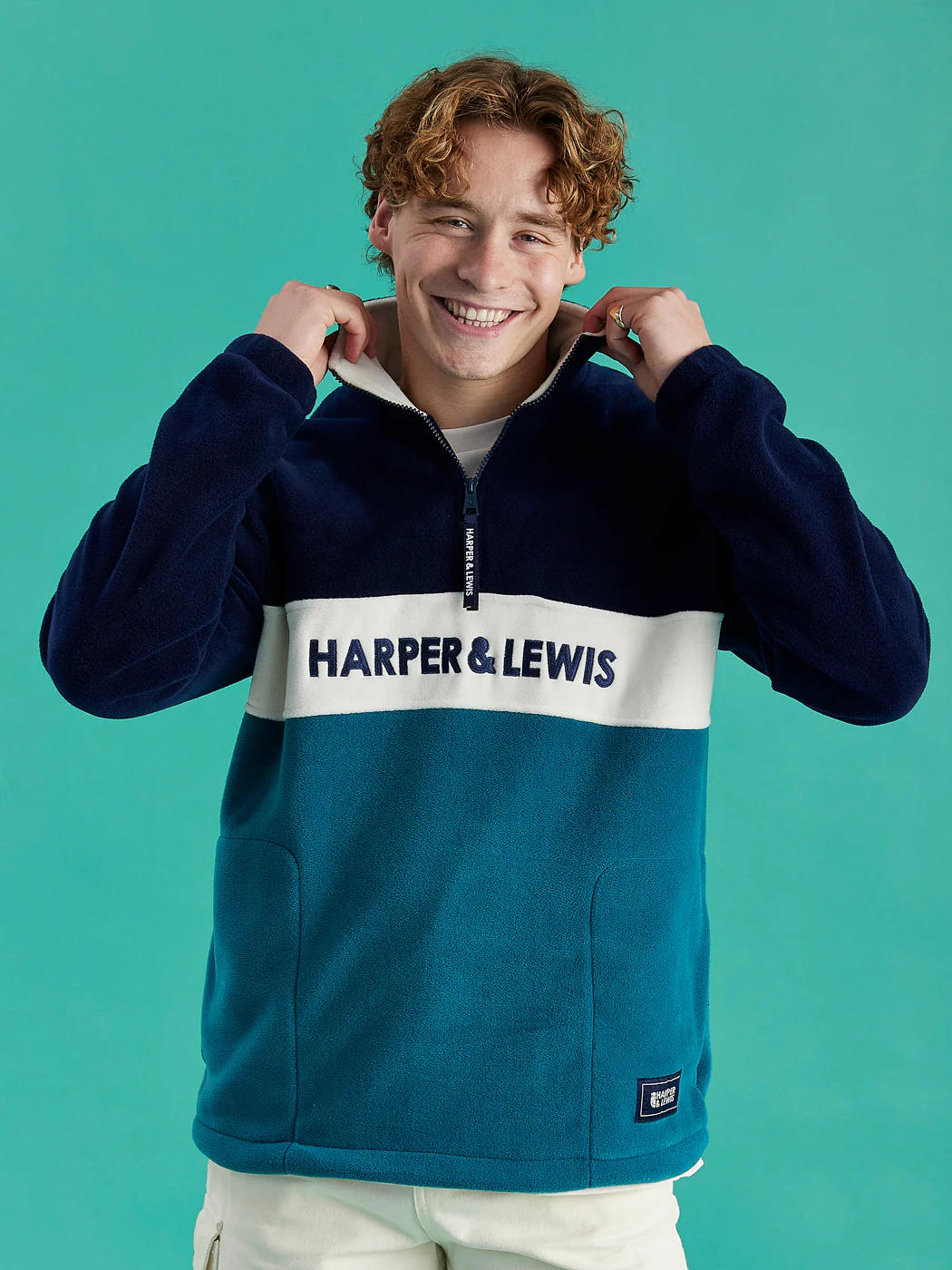 Mellow 1/4 Zip Fleece Navy & Teal Green - Harper & Lewis